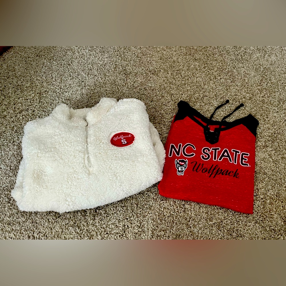 NC State long sleeve tee and sherpa. Never worn.